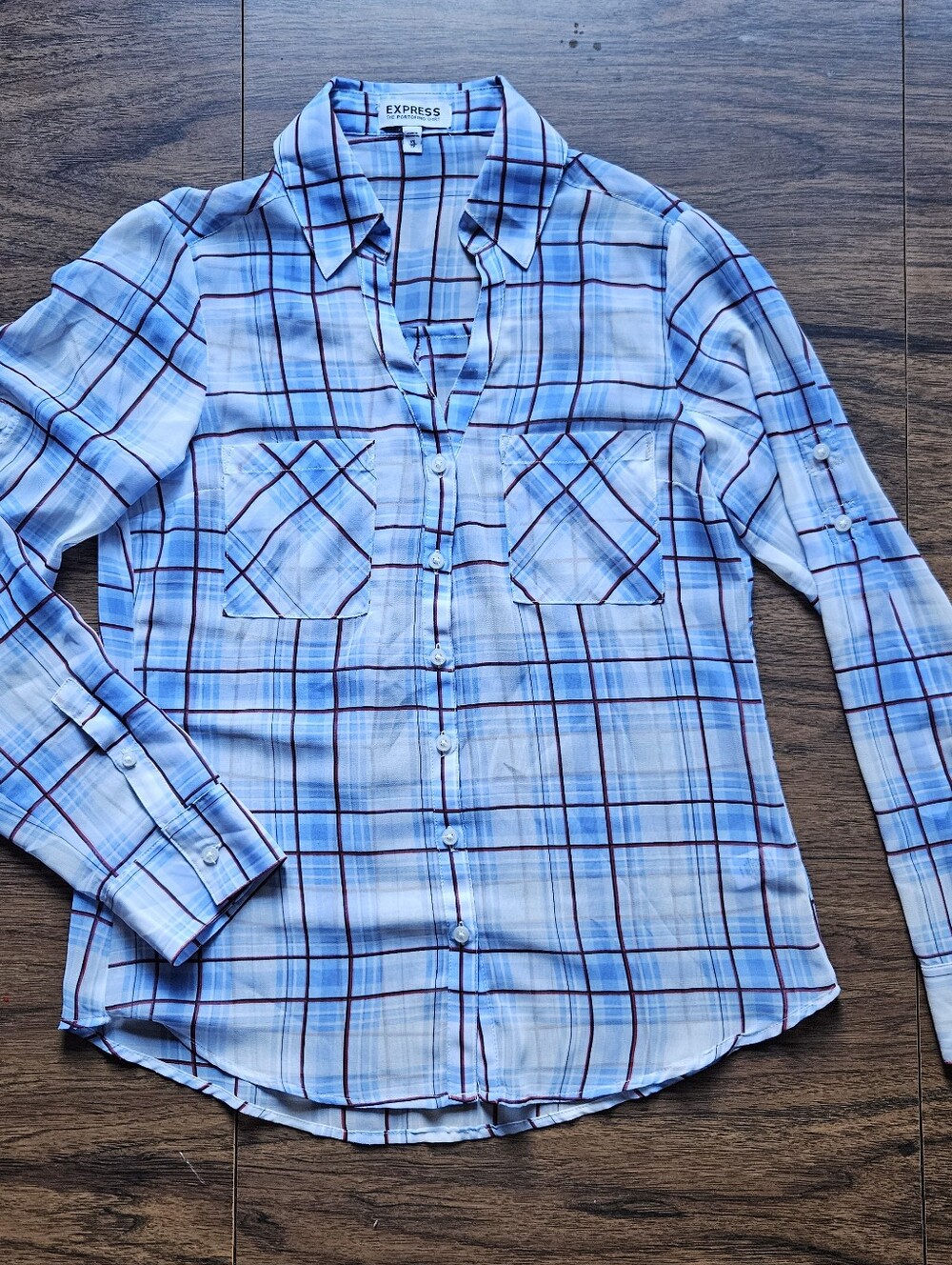 Express Portofino Plaid Semi-sheer Shirt XSmall